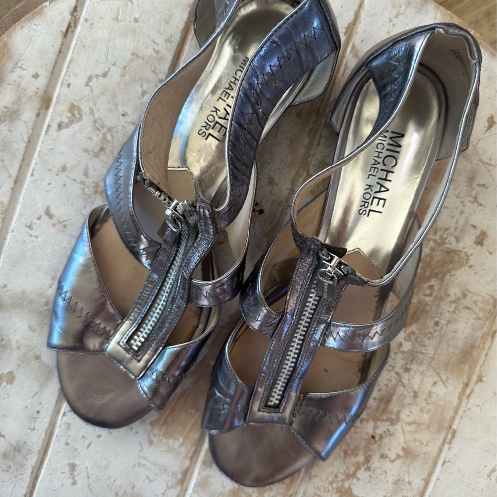 Michael Kors Silver Low Wedge Sandals